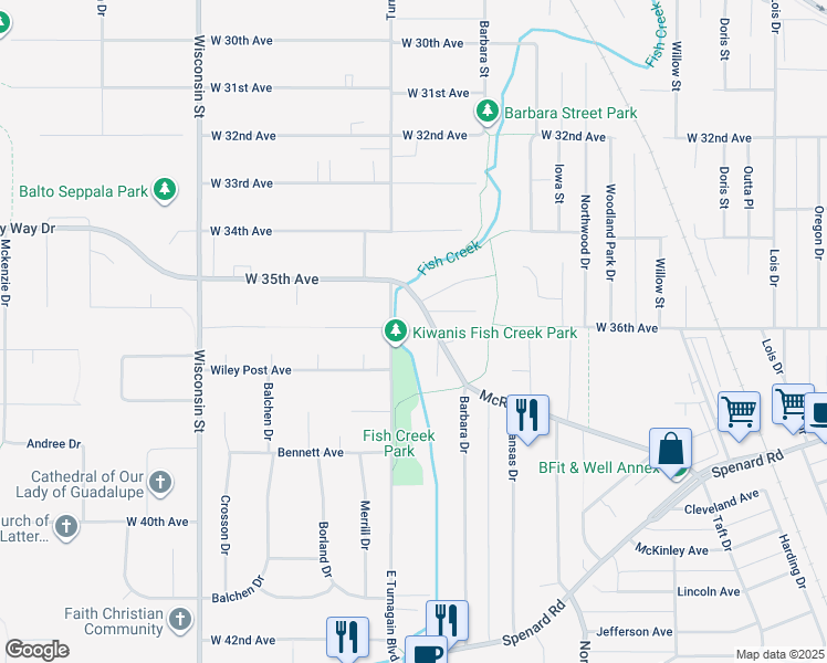 map of restaurants, bars, coffee shops, grocery stores, and more near 8 McRae Road in Anchorage
