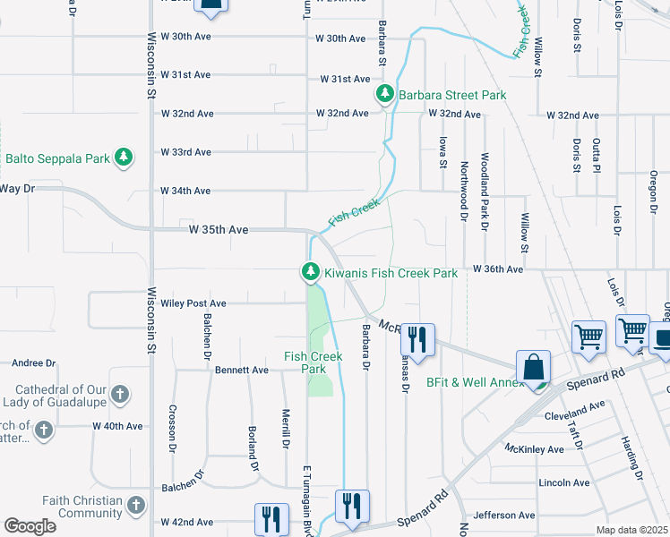 map of restaurants, bars, coffee shops, grocery stores, and more near 8 McRae Road in Anchorage