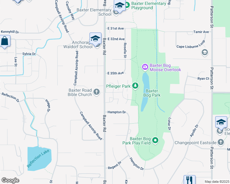 map of restaurants, bars, coffee shops, grocery stores, and more near 3605 Burl Court in Anchorage