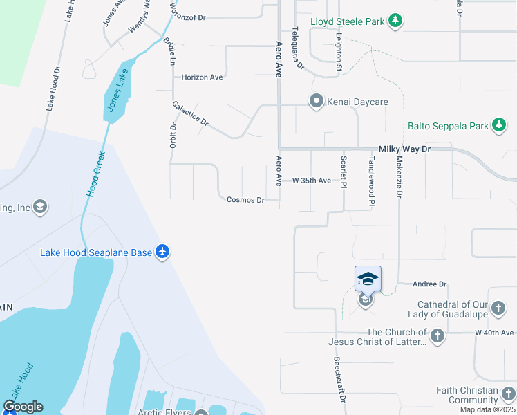 map of restaurants, bars, coffee shops, grocery stores, and more near 3930 Cosmos Drive in Anchorage