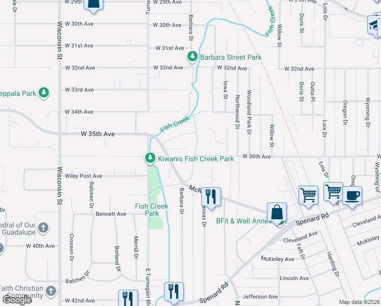 map of restaurants, bars, coffee shops, grocery stores, and more near 2530 Abbey Lane in Anchorage