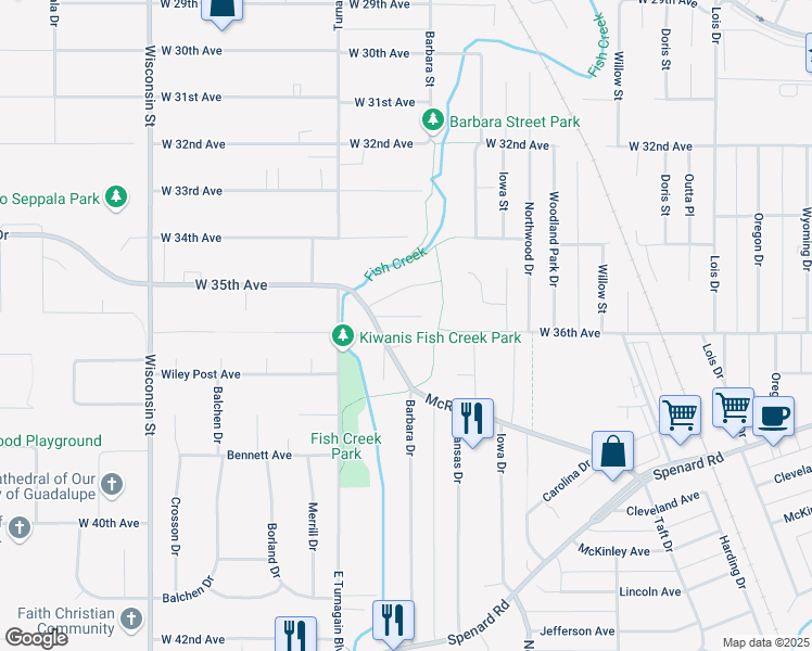 map of restaurants, bars, coffee shops, grocery stores, and more near 2530 Abbey Lane in Anchorage