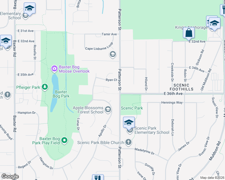 map of restaurants, bars, coffee shops, grocery stores, and more near 7019 Apollo Court in Anchorage