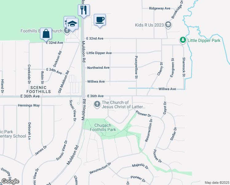 map of restaurants, bars, coffee shops, grocery stores, and more near 8111 East 36th Avenue in Anchorage