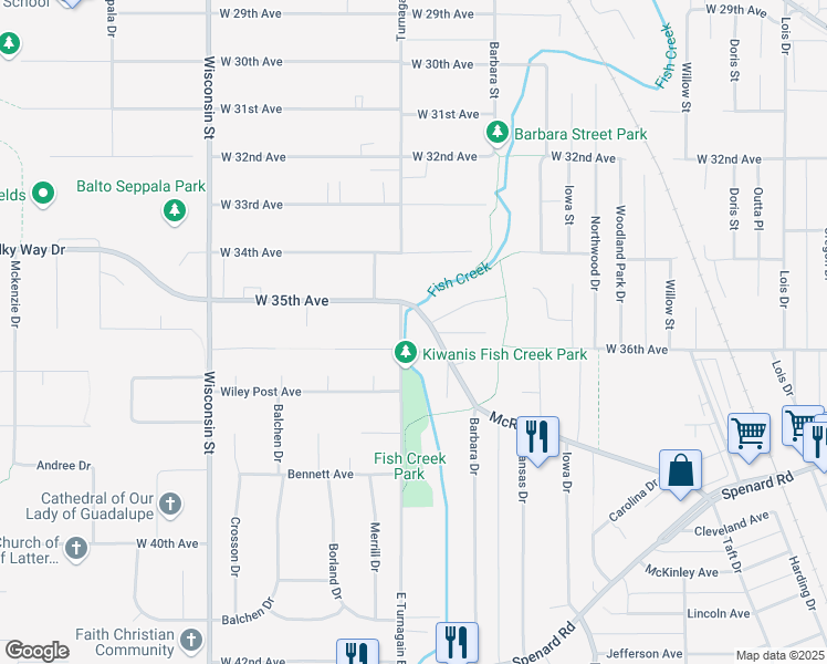 map of restaurants, bars, coffee shops, grocery stores, and more near 3515a East Turnagain Boulevard in Anchorage