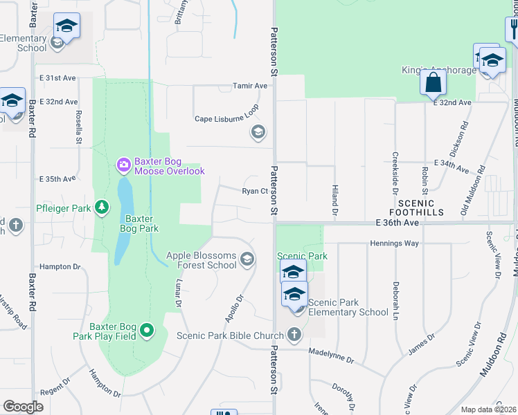 map of restaurants, bars, coffee shops, grocery stores, and more near 7019 Apollo Court in Anchorage