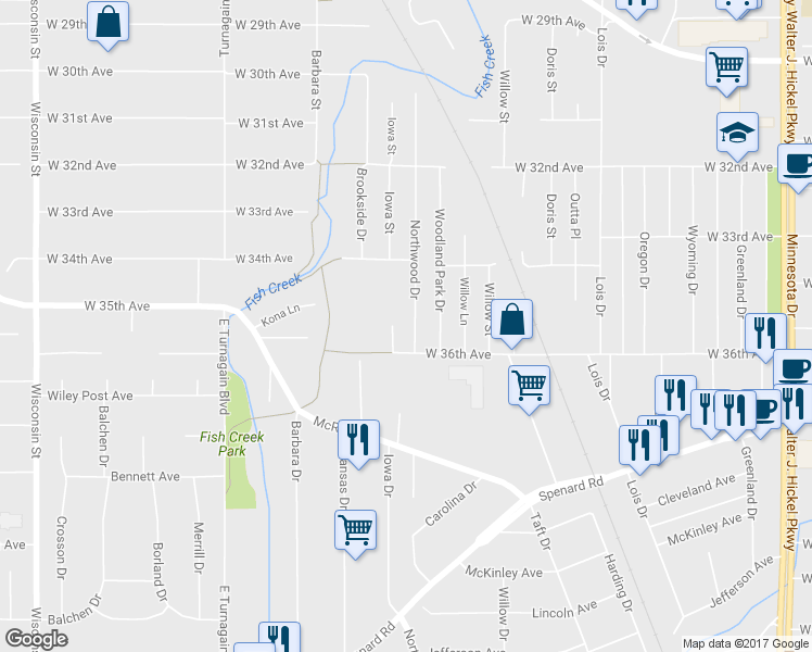 map of restaurants, bars, coffee shops, grocery stores, and more near 3510 Northwood Drive in Anchorage
