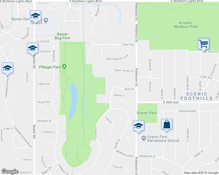 map of restaurants, bars, coffee shops, grocery stores, and more near 3430 Lunar Circle in Anchorage