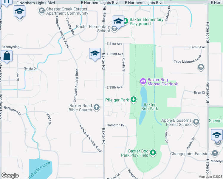 map of restaurants, bars, coffee shops, grocery stores, and more near 6330 East 35th Avenue in Anchorage