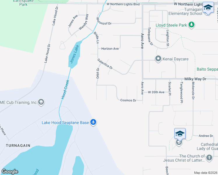 map of restaurants, bars, coffee shops, grocery stores, and more near 3441 Nova Circle in Anchorage