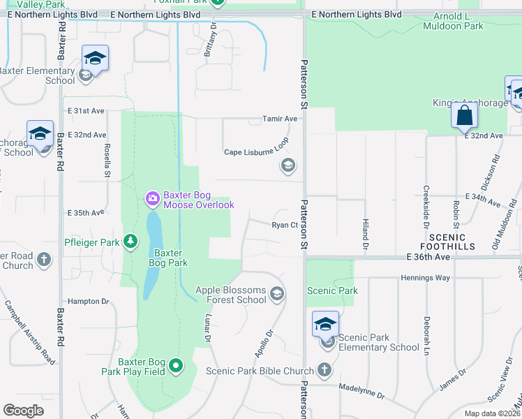 map of restaurants, bars, coffee shops, grocery stores, and more near 3441 Lunar Circle in Anchorage