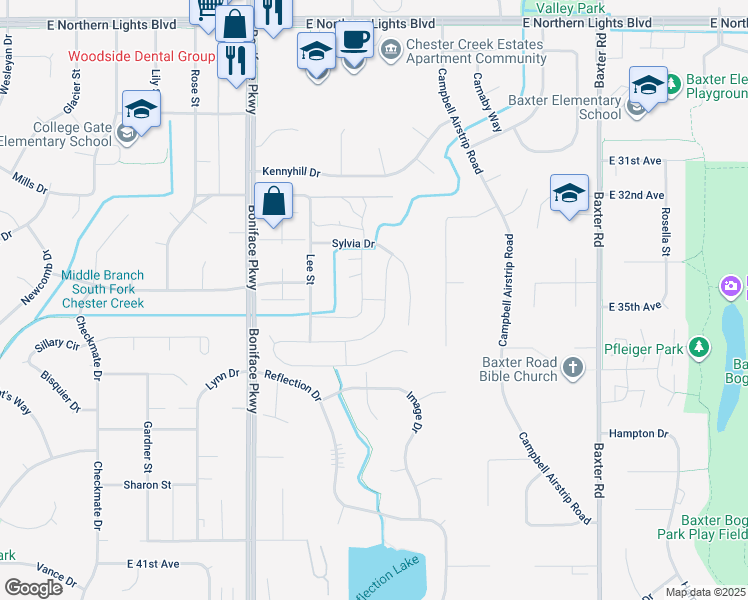 map of restaurants, bars, coffee shops, grocery stores, and more near Joli Place in Anchorage