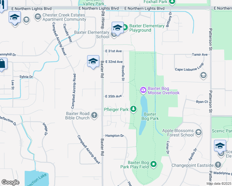 map of restaurants, bars, coffee shops, grocery stores, and more near 6409 East 35th Avenue in Anchorage