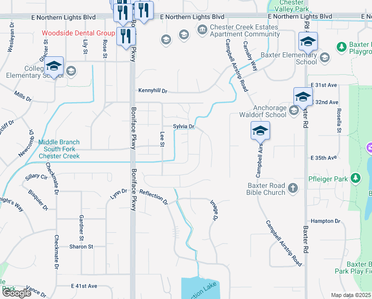map of restaurants, bars, coffee shops, grocery stores, and more near Joli Pl in Anchorage