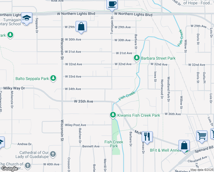 map of restaurants, bars, coffee shops, grocery stores, and more near in Anchorage
