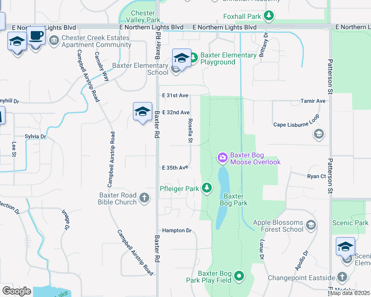 map of restaurants, bars, coffee shops, grocery stores, and more near 6409 East 35th Avenue in Anchorage