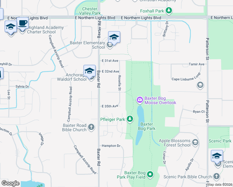 map of restaurants, bars, coffee shops, grocery stores, and more near 6409 East 35th Avenue in Anchorage