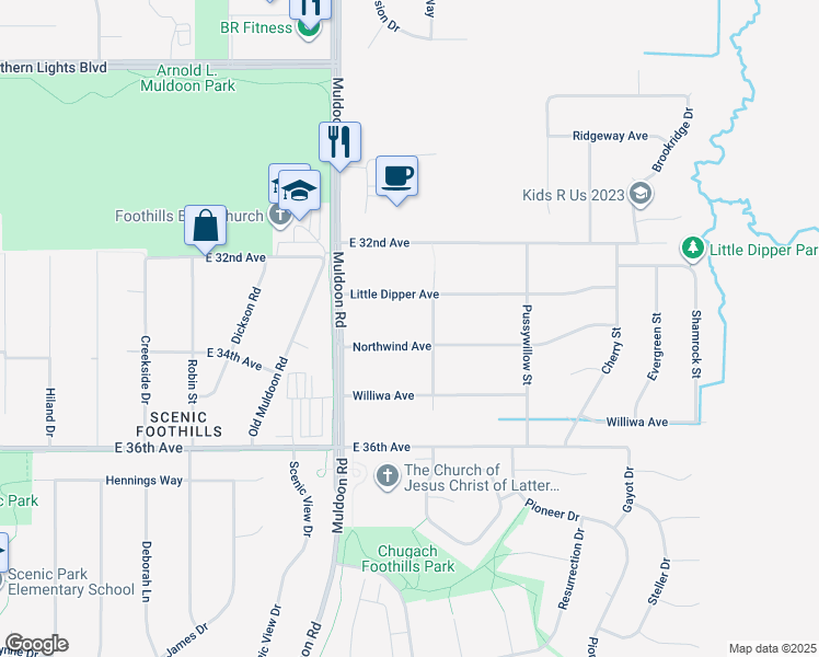 map of restaurants, bars, coffee shops, grocery stores, and more near 8031 Little Dipper Avenue in Anchorage