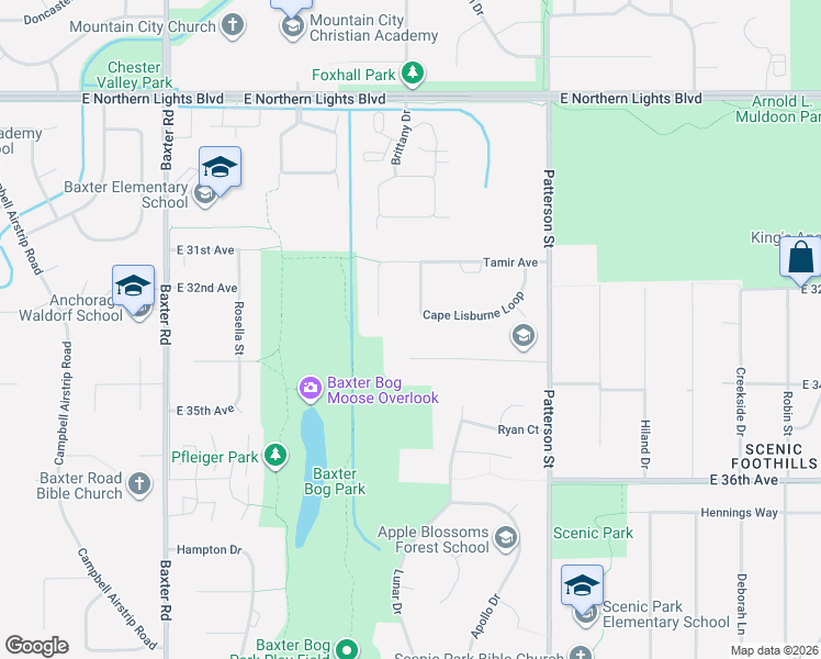 map of restaurants, bars, coffee shops, grocery stores, and more near 6836 Cape Lisburne Loop in Anchorage