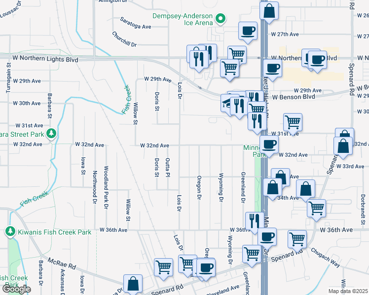 map of restaurants, bars, coffee shops, grocery stores, and more near 1920 West 32nd Avenue in Anchorage