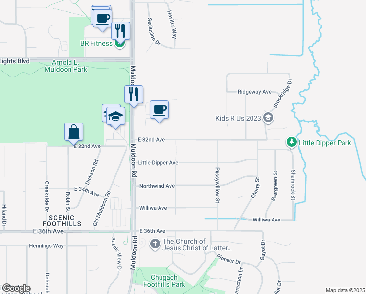 map of restaurants, bars, coffee shops, grocery stores, and more near 8121 Little Dipper Avenue in Anchorage