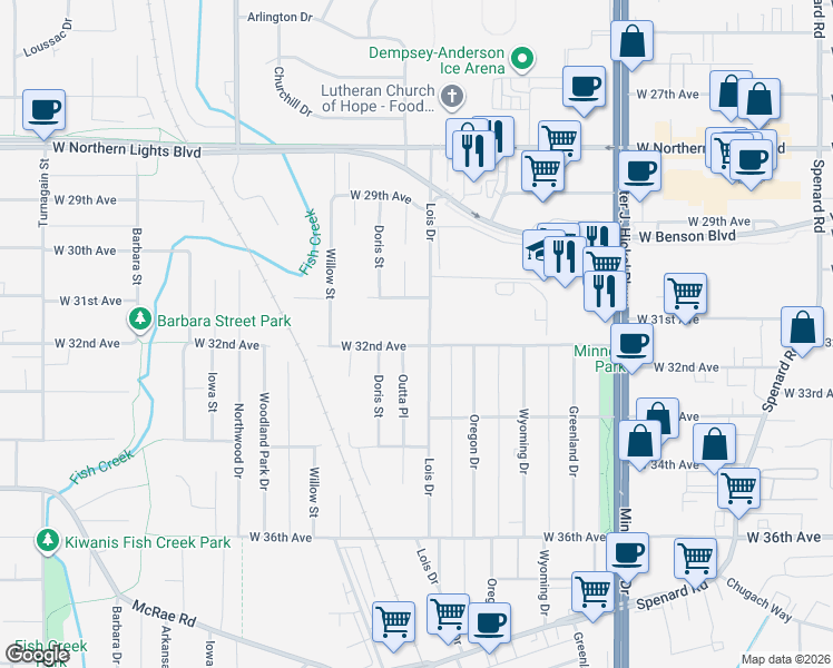 map of restaurants, bars, coffee shops, grocery stores, and more near 2000 West 31st Avenue in Anchorage
