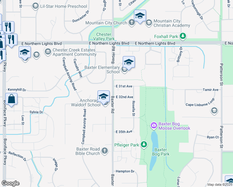 map of restaurants, bars, coffee shops, grocery stores, and more near 6305 East 31st Avenue in Anchorage