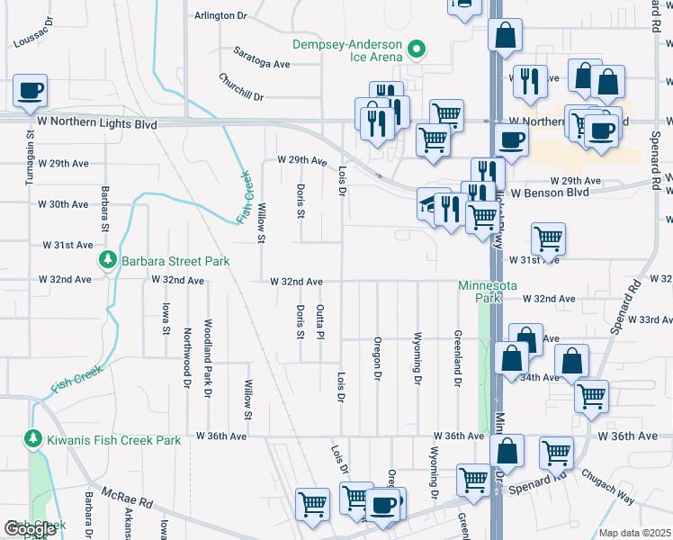 map of restaurants, bars, coffee shops, grocery stores, and more near 2000 West 31st Avenue in Anchorage