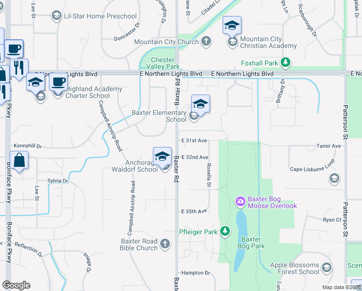map of restaurants, bars, coffee shops, grocery stores, and more near 6314 East 31st Avenue in Anchorage