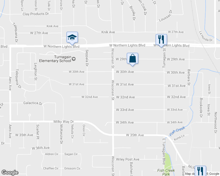 map of restaurants, bars, coffee shops, grocery stores, and more near 3200 West 31st Avenue in Anchorage