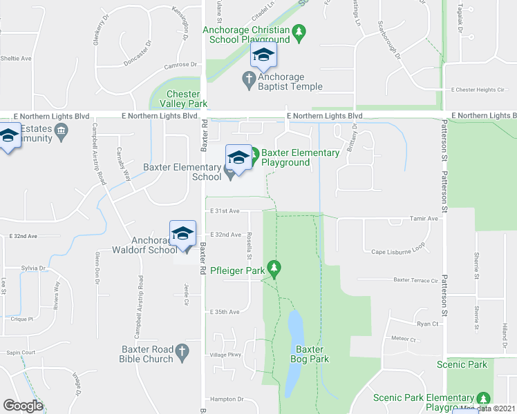 map of restaurants, bars, coffee shops, grocery stores, and more near 6507 East 31st Avenue in Anchorage