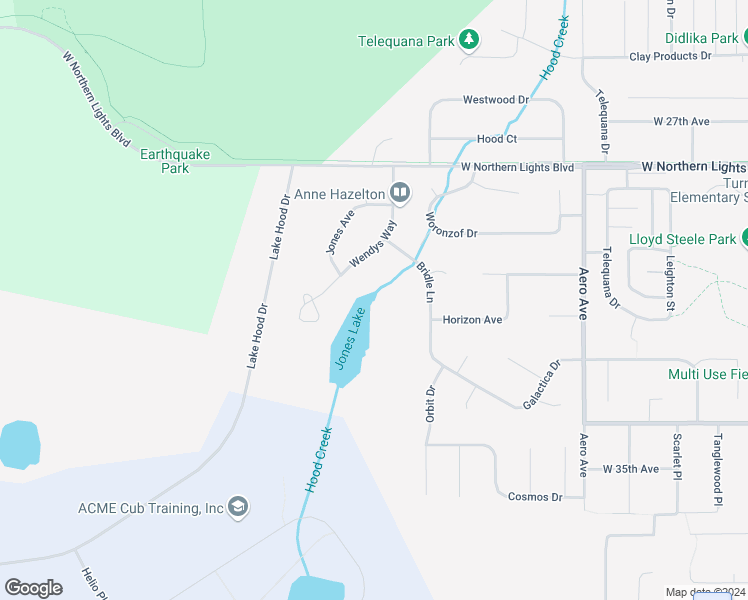 map of restaurants, bars, coffee shops, grocery stores, and more near 3005 Wendys Way in Anchorage