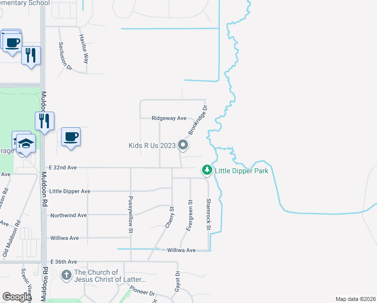 map of restaurants, bars, coffee shops, grocery stores, and more near 8541 Brookway Circle in Anchorage