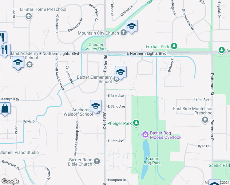 map of restaurants, bars, coffee shops, grocery stores, and more near 6407 East 31st Avenue in Anchorage