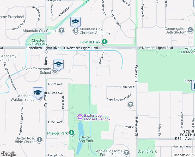 map of restaurants, bars, coffee shops, grocery stores, and more near 3132 Tayshee Circle in Anchorage