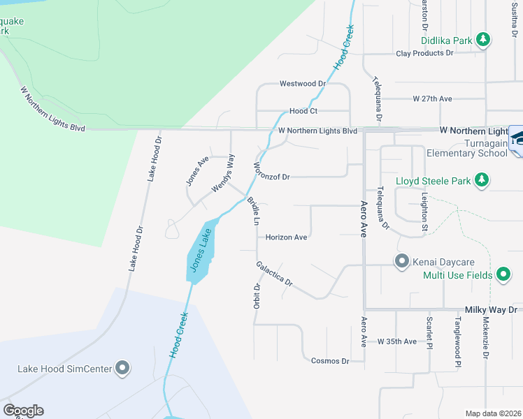 map of restaurants, bars, coffee shops, grocery stores, and more near 3101 Bridle Lane in Anchorage