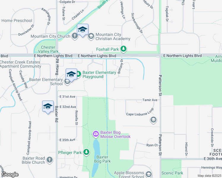 map of restaurants, bars, coffee shops, grocery stores, and more near 2958 Brittany Place in Anchorage