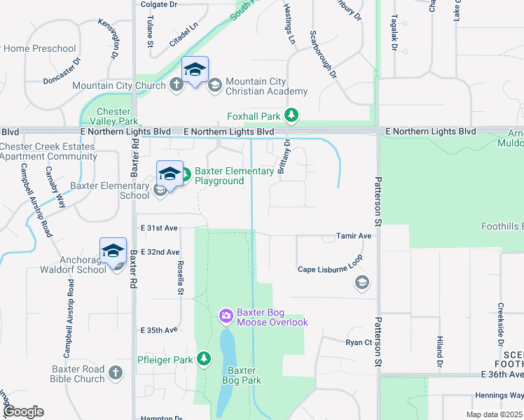 map of restaurants, bars, coffee shops, grocery stores, and more near 2958 Brittany Place in Anchorage