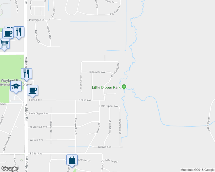 map of restaurants, bars, coffee shops, grocery stores, and more near 8809 Brookridge Drive in Anchorage