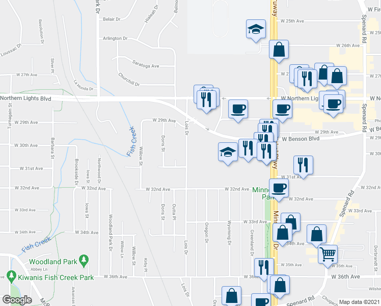 map of restaurants, bars, coffee shops, grocery stores, and more near 2000 West 31st Avenue in Anchorage