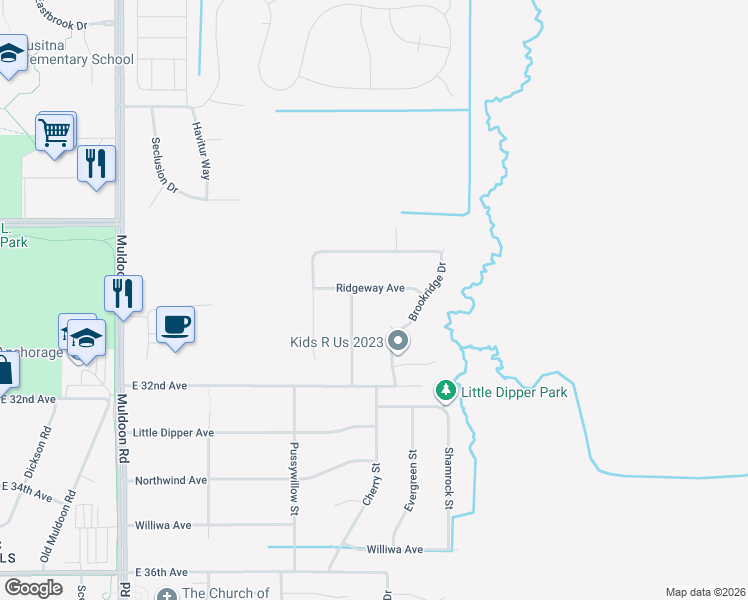 map of restaurants, bars, coffee shops, grocery stores, and more near 8501 Ridgeway Avenue in Anchorage