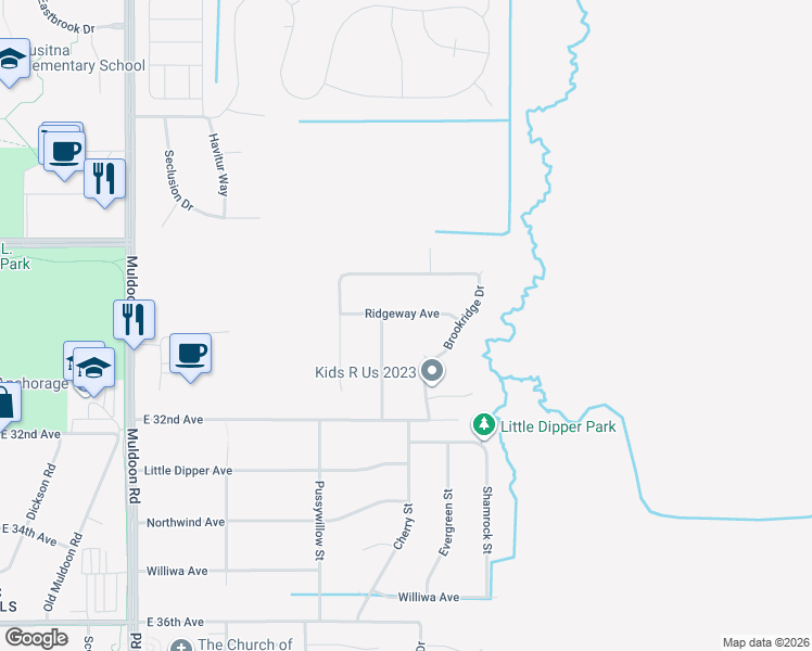 map of restaurants, bars, coffee shops, grocery stores, and more near 8501 Ridgeway Avenue in Anchorage