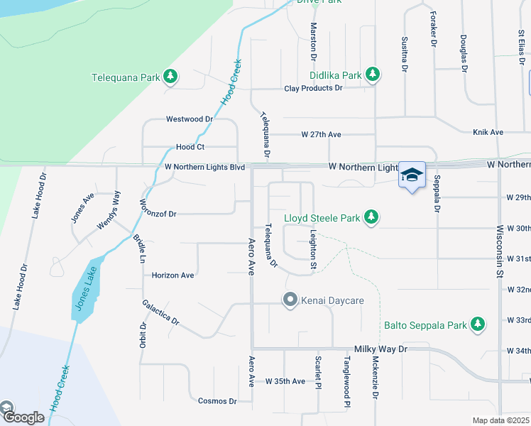 map of restaurants, bars, coffee shops, grocery stores, and more near 2913 Telequana Drive in Anchorage