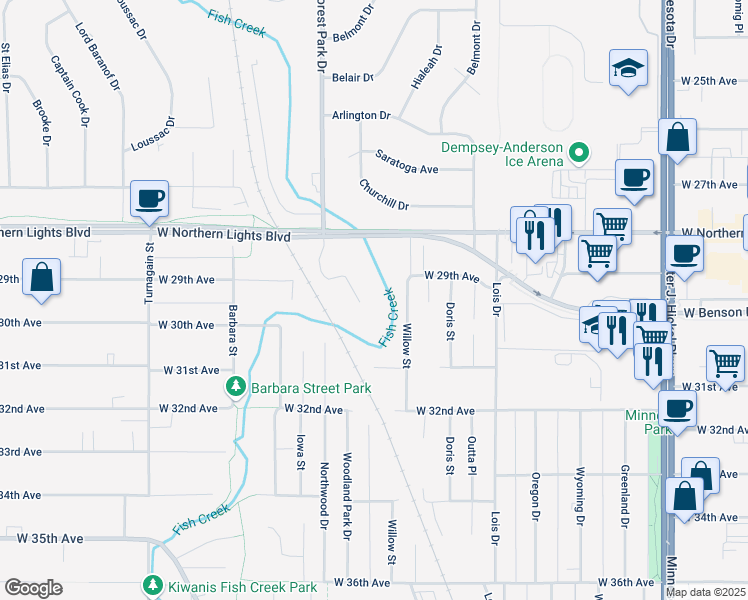map of restaurants, bars, coffee shops, grocery stores, and more near 2935 Captain Cook Estates Circle in Anchorage