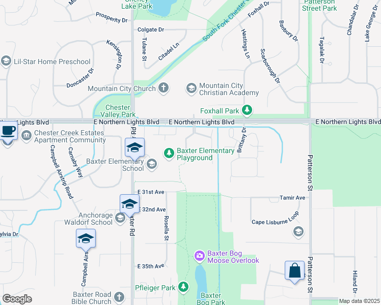 map of restaurants, bars, coffee shops, grocery stores, and more near 6521 Cimarron Circle in Anchorage