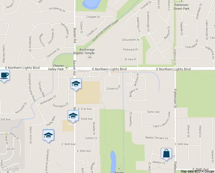 map of restaurants, bars, coffee shops, grocery stores, and more near 6521 Cimarron Circle in Anchorage