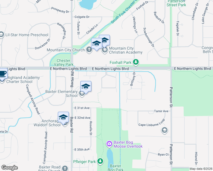 map of restaurants, bars, coffee shops, grocery stores, and more near 6521 Cimarron Circle in Anchorage