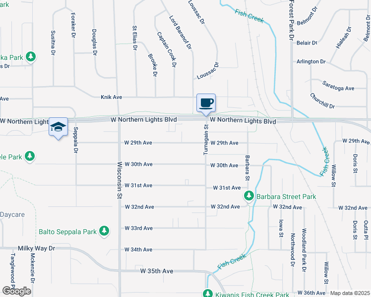 map of restaurants, bars, coffee shops, grocery stores, and more near 2808 West 29th Avenue in Anchorage