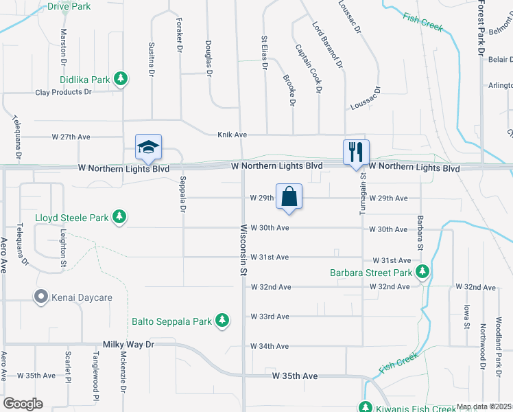 map of restaurants, bars, coffee shops, grocery stores, and more near 3106 West 29th Avenue in Anchorage