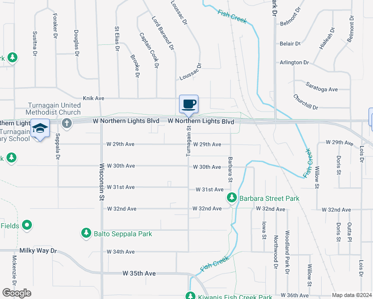 map of restaurants, bars, coffee shops, grocery stores, and more near 2800 West 29th Avenue in Anchorage